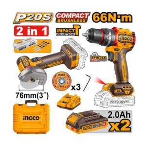 Ingco Aku Set (Busilica 66NM+Mini Ugaona Brusilica) 2x2Ah CKLI20255E 49873